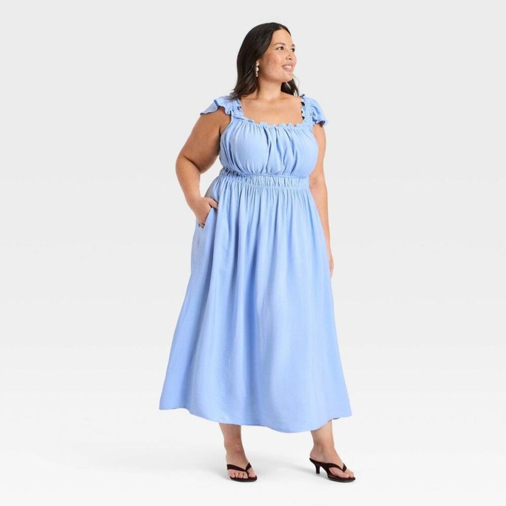 A New Day - Women's Sleeveless Modern Gauze Femme Ruched Maxi Blue - Picture 1 of 3